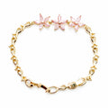 14k Gold Plated Artificial Gemstone Bracelet with 3 Pink Flower Cubic Zirconia Accents - Séfan Jewelry