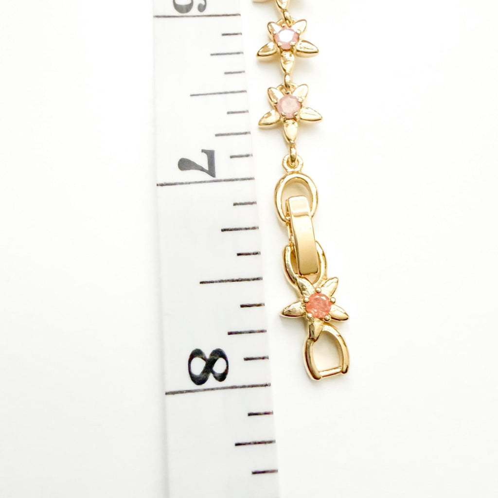 14k Gold Plated Candy Flower Bracelet With Cubic Zirconia, Adjustable 7 in - Séfan Jewelry
