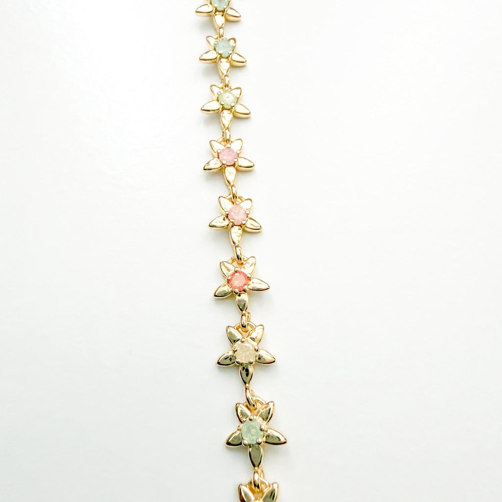14k Gold Plated Candy Flower Bracelet With Cubic Zirconia, Adjustable 7 in - Séfan Jewelry