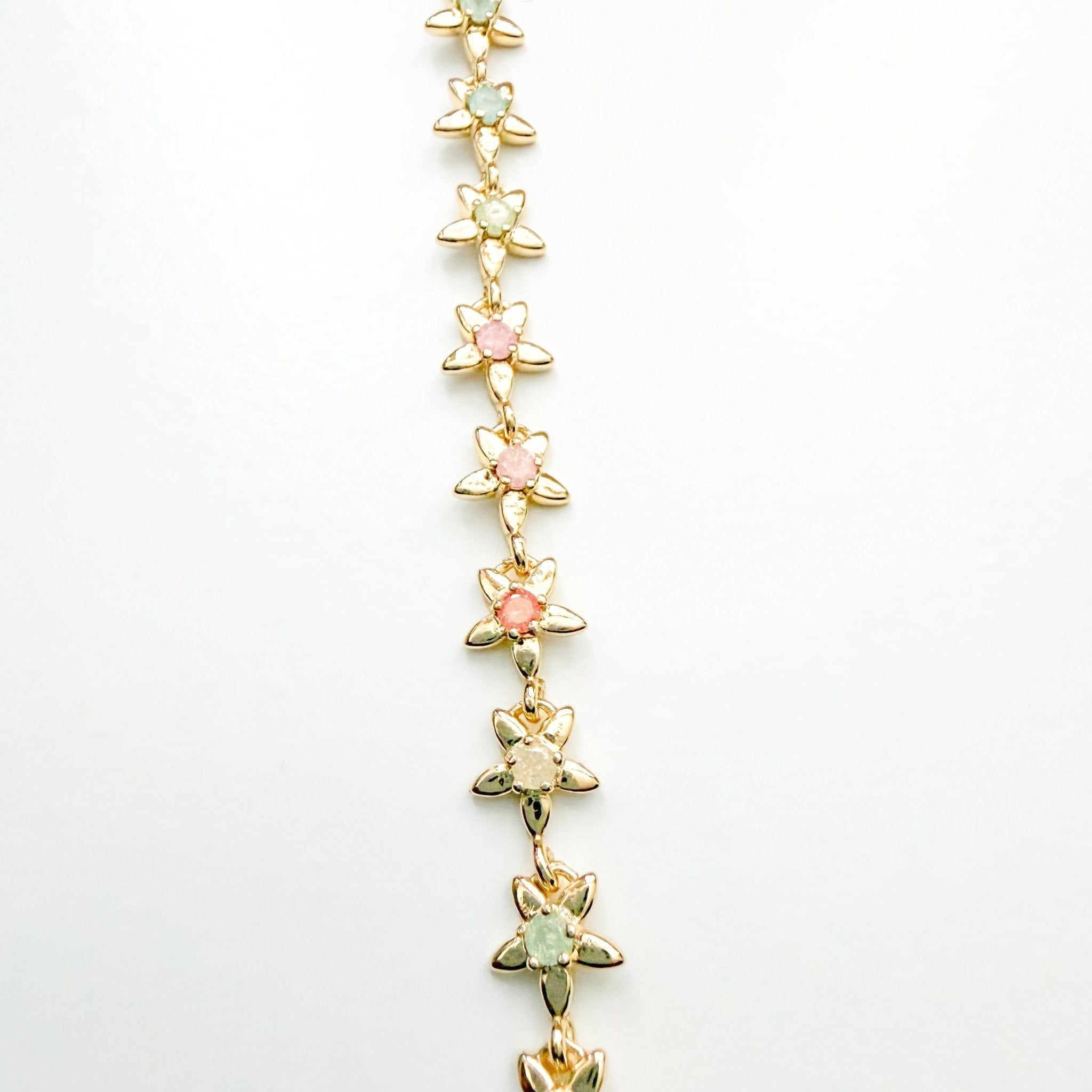14k Gold Plated Candy Flower Bracelet With Cubic Zirconia, Adjustable 7 in - Séfan Jewelry