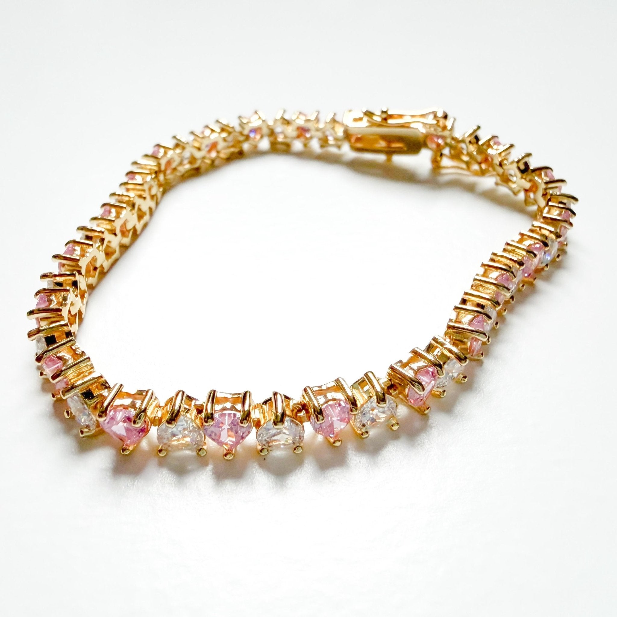 Pink and white heart tennis bracelet - Séfan Jewelry