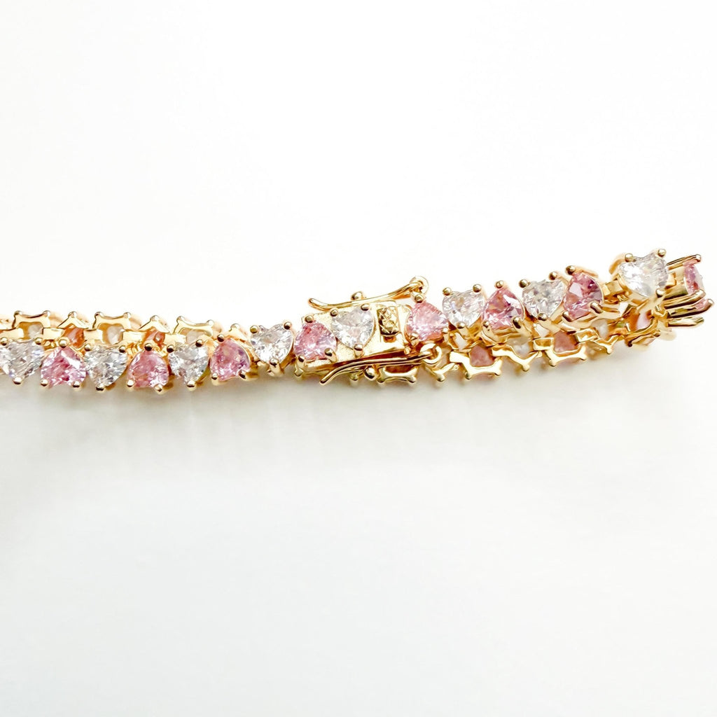 Pink and white heart tennis bracelet - Séfan Jewelry