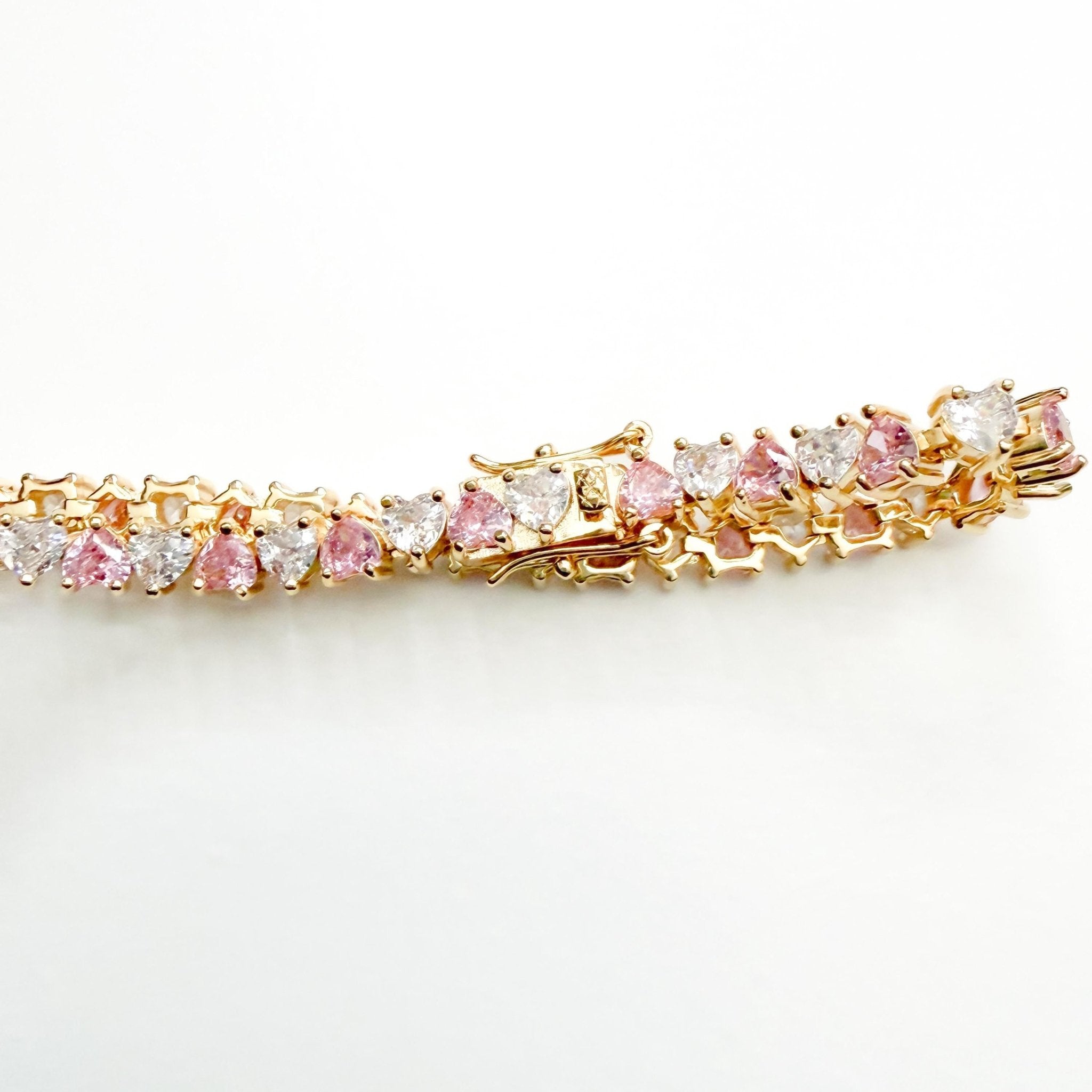 Pink and white heart tennis bracelet - Séfan Jewelry