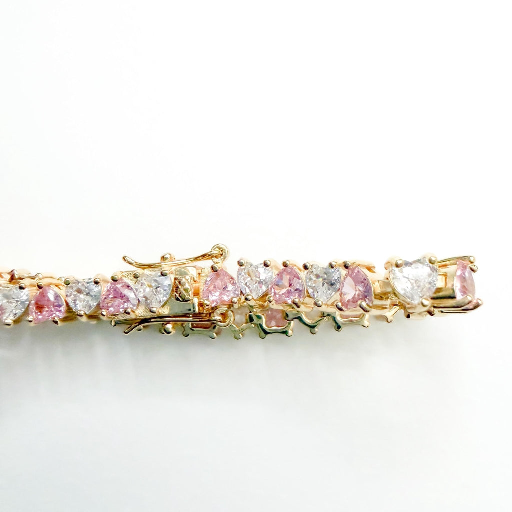 Pink and white heart tennis bracelet - Séfan Jewelry