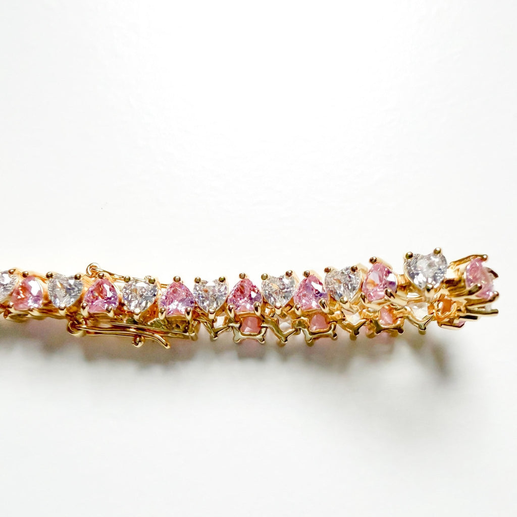 Pink and white heart tennis bracelet - Séfan Jewelry