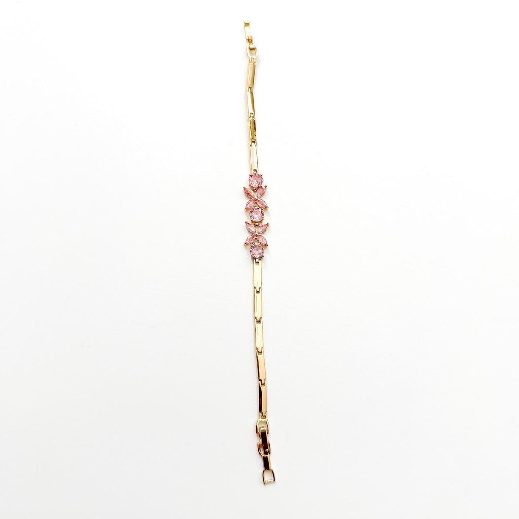 14k Gold Plated Pink Flower CZ Bracelet, Gift Ready for Jewelry Accessory Enthusiasts - Séfan Jewelry