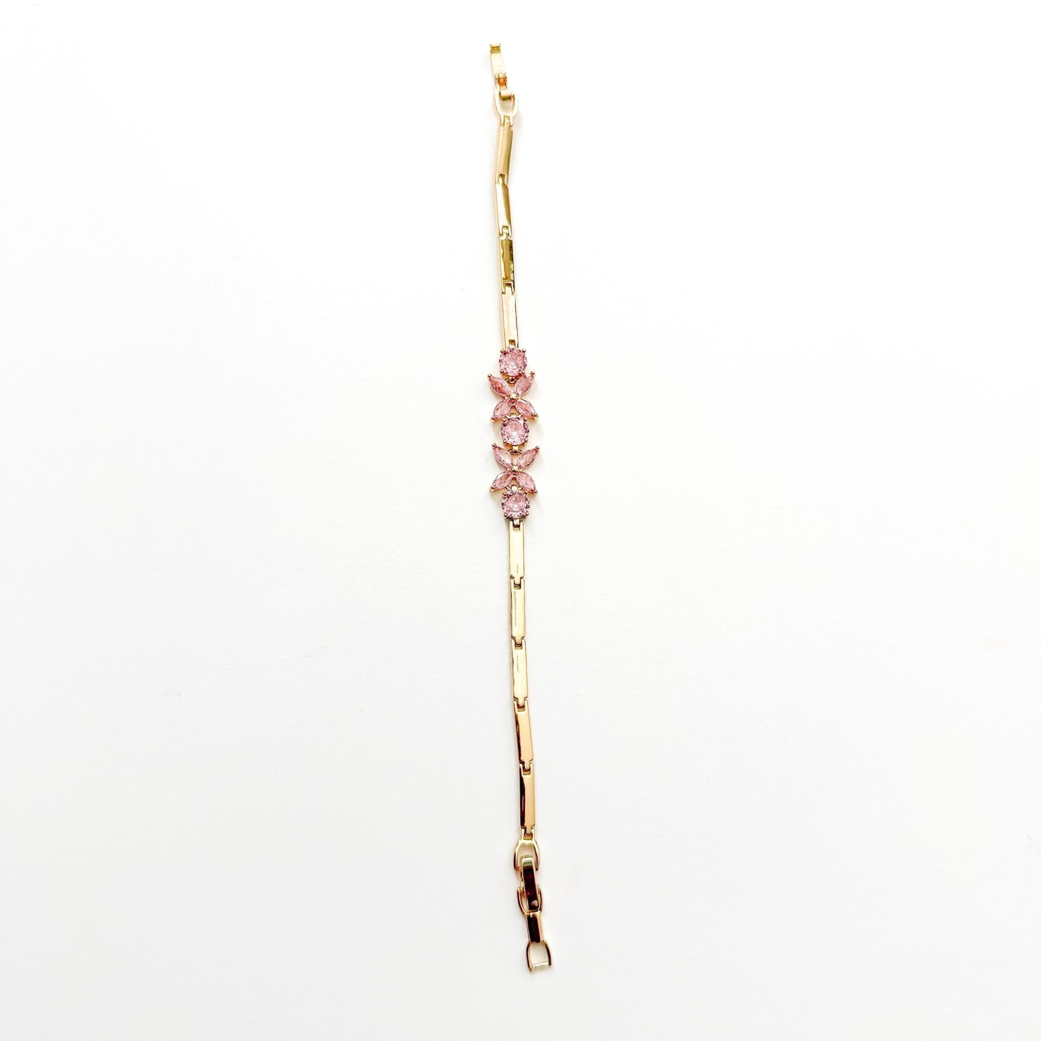 14k Gold Plated Pink Flower CZ Bracelet, Gift Ready for Jewelry Accessory Enthusiasts - Séfan Jewelry