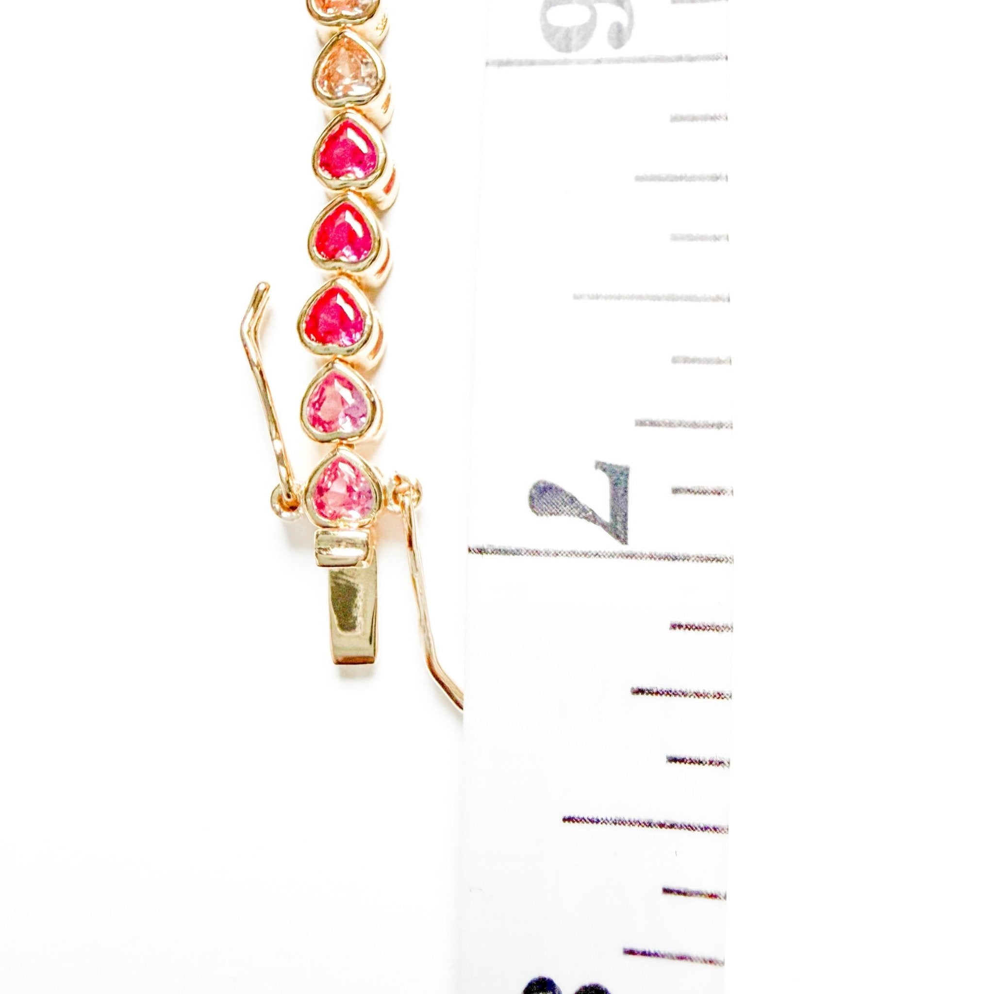 14k Gold Plated Tennis Bracelet Multicolor Heart AAA CZ Prong Set 7in - Séfan Jewelry