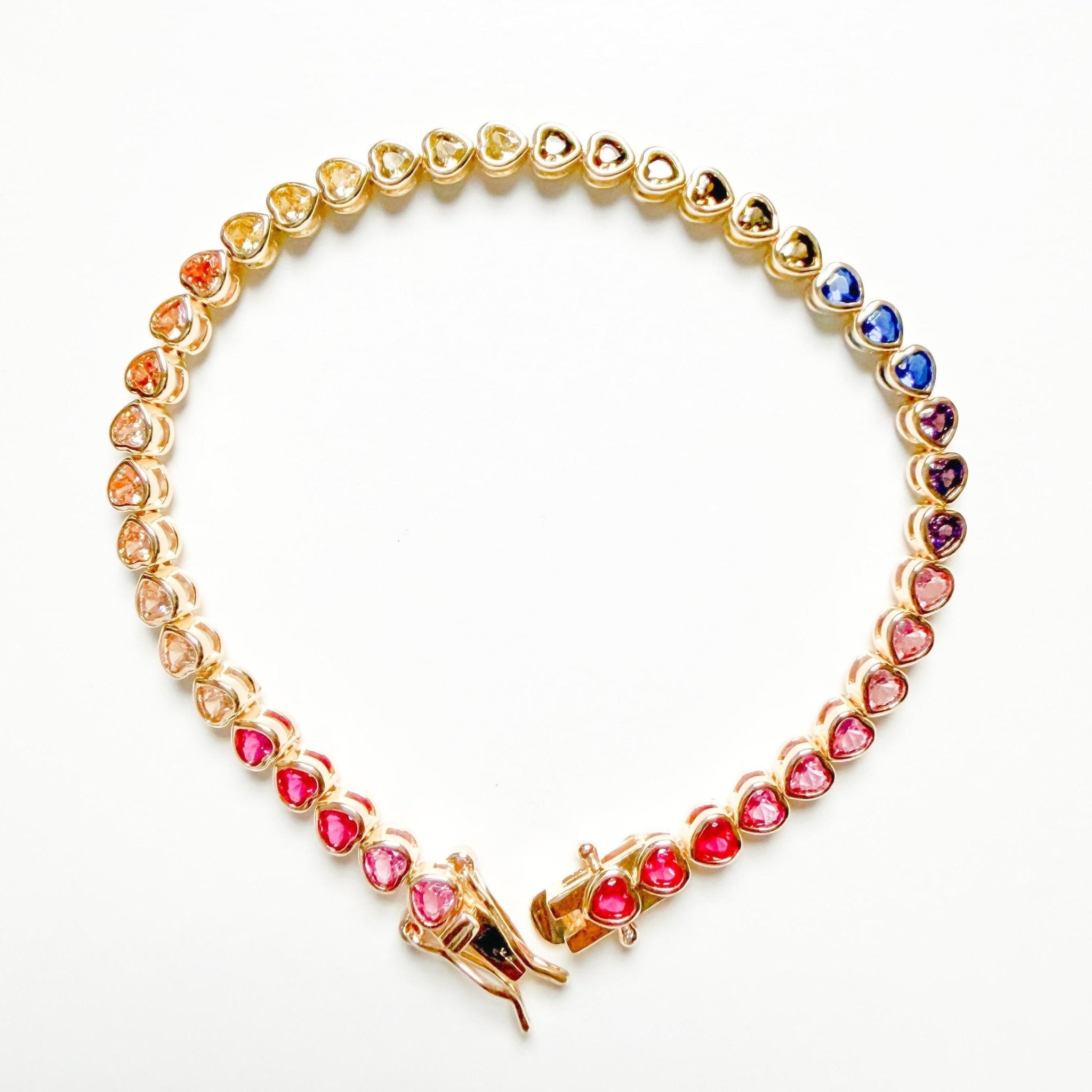 14k Gold Plated Tennis Bracelet Multicolor Heart AAA CZ Prong Set 7in - Séfan Jewelry