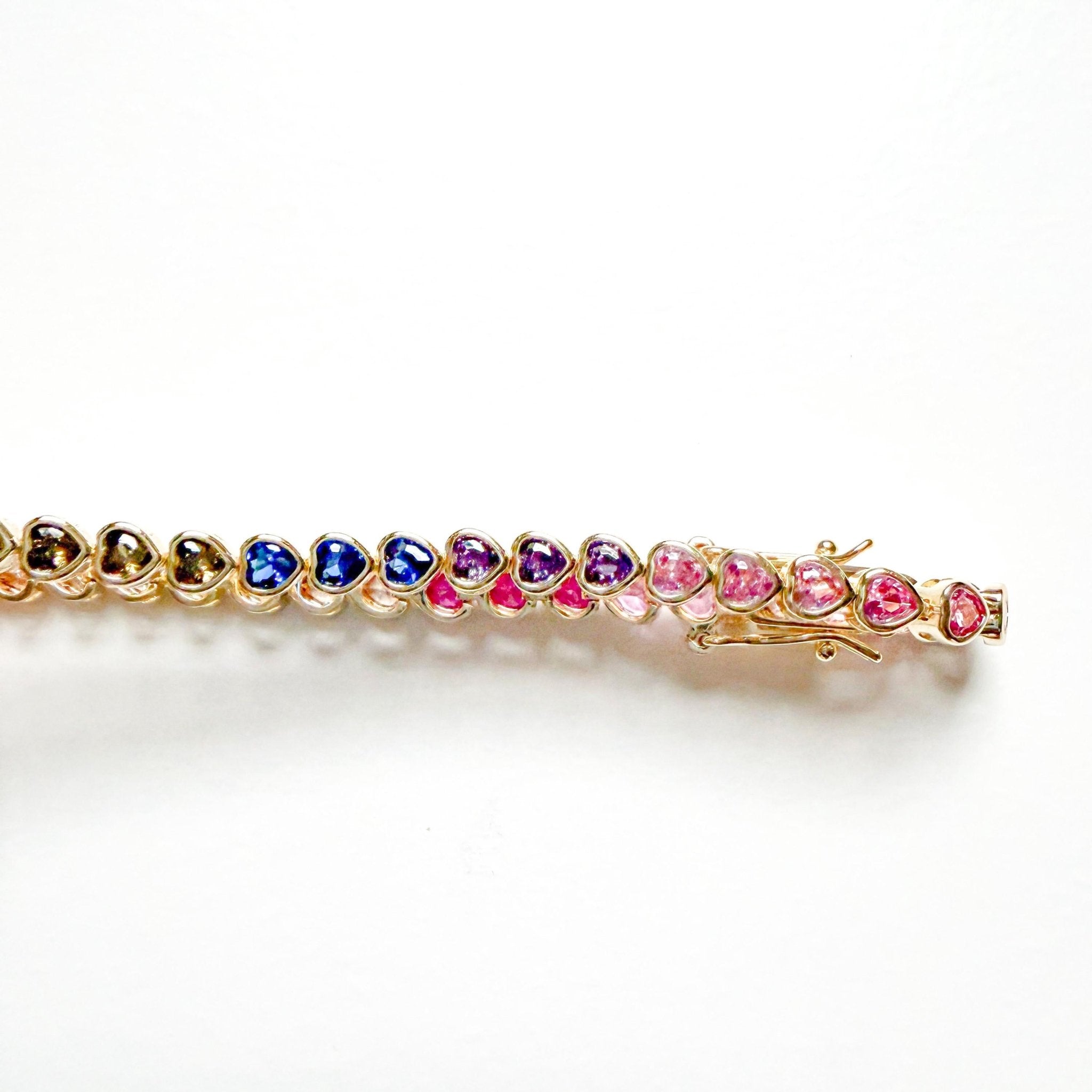 14k Gold Plated Tennis Bracelet Multicolor Heart AAA CZ Prong Set 7in - Séfan Jewelry