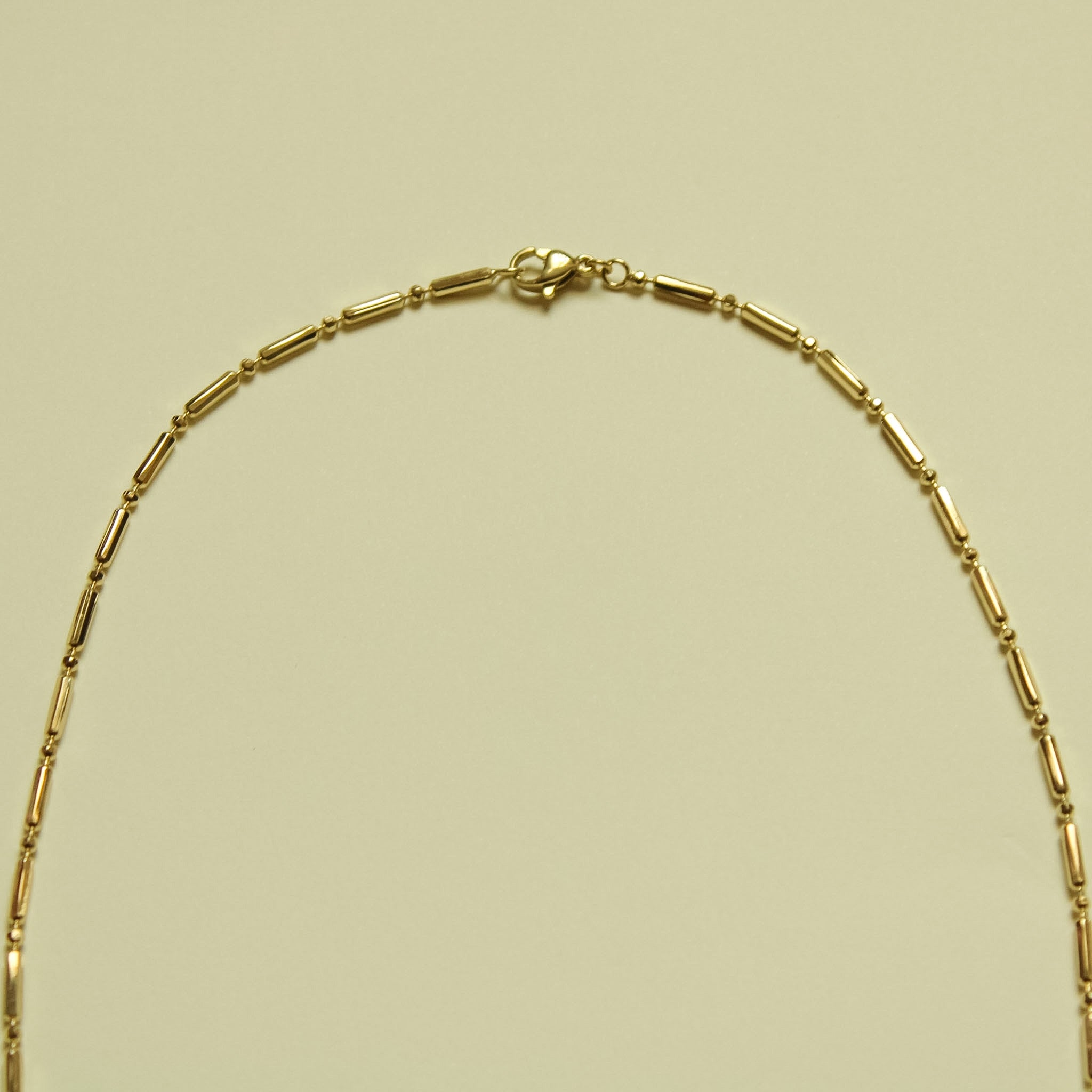 Bar & Bead Chain Necklace 14K Gold — clasp and top arc detail