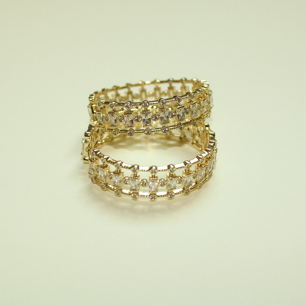 Mixed Cut CZ Inside-Out Hoop Earrings Gold — pair stacked front face view