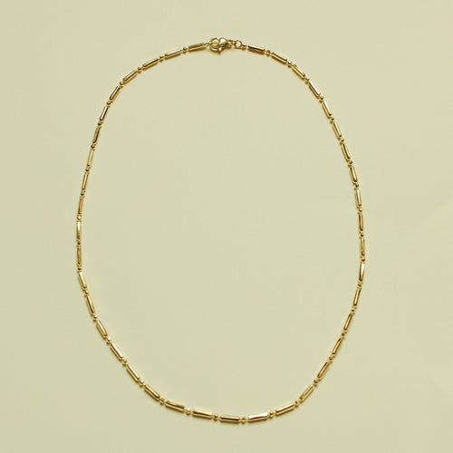 Bar & Bead Chain Necklace 14K Gold — full necklace flat lay