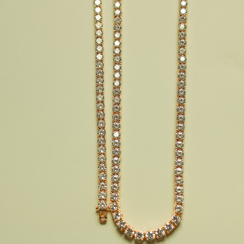 Classic CZ Tennis Jewelry Set 18K Rose Gold — full set flat lay with clasp visible