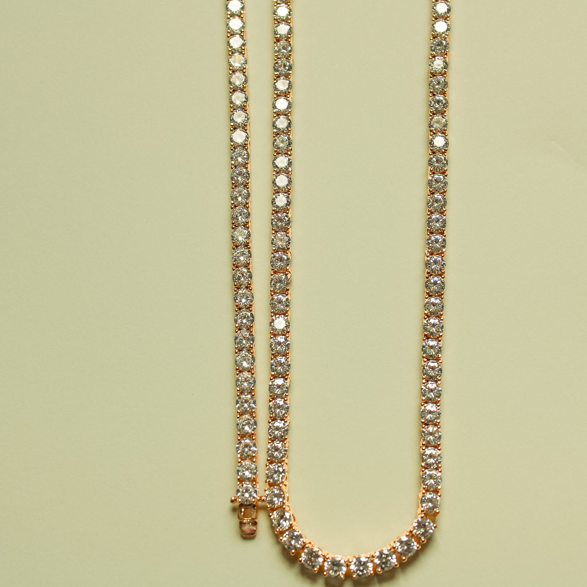 Classic CZ Tennis Jewelry Set 18K Rose Gold — full set flat lay with clasp visible