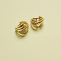 Wide Pavé CZ Huggie Hoop Earrings 14K Gold — pair angled top view showing lattice detail