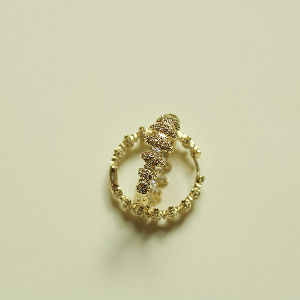 Pavé CZ Spike Hoop Earrings 14K Gold — single hoop angled close-up