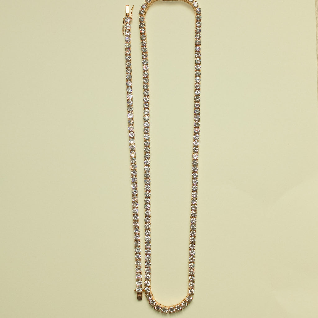 Classic CZ Tennis Jewelry Set 18K Rose Gold — full set flat lay overhead