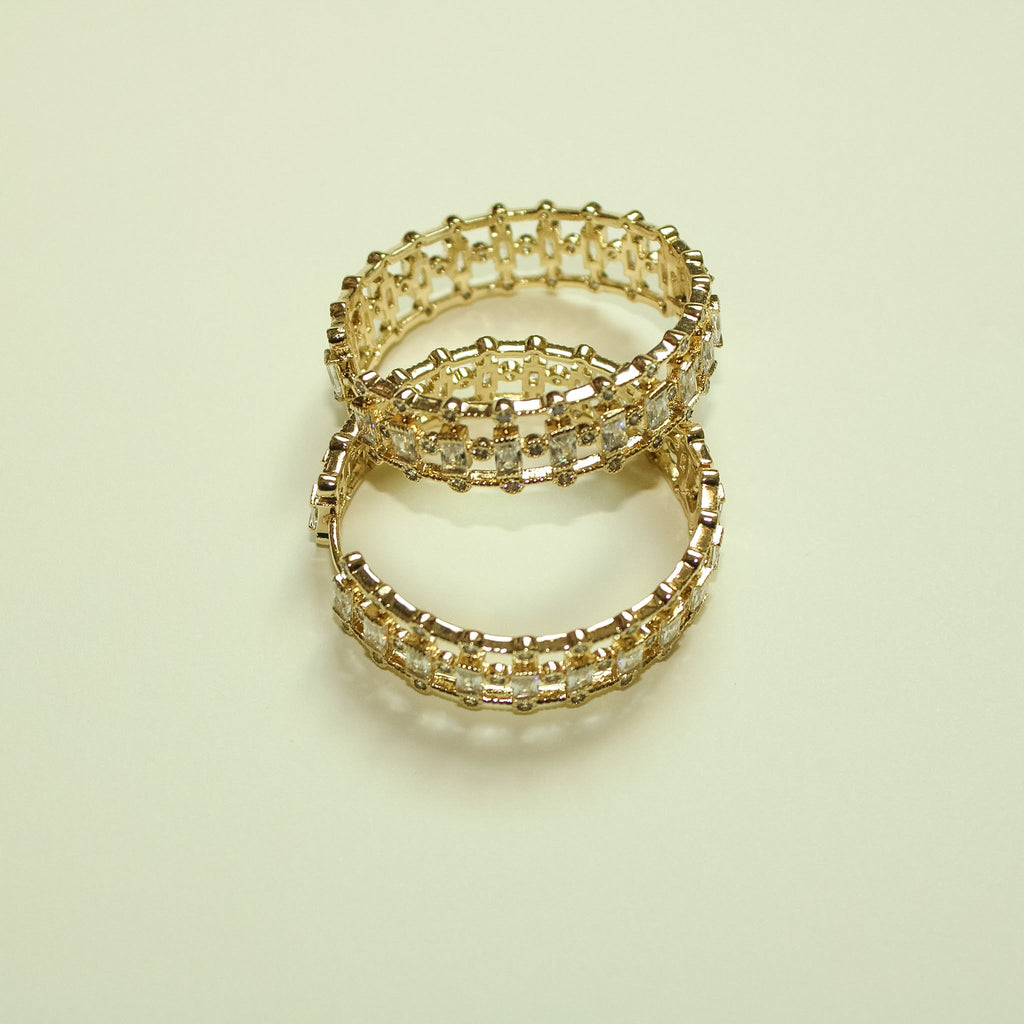 Mixed Cut CZ Inside-Out Hoop Earrings Gold — pair stacked close-up CZ detail