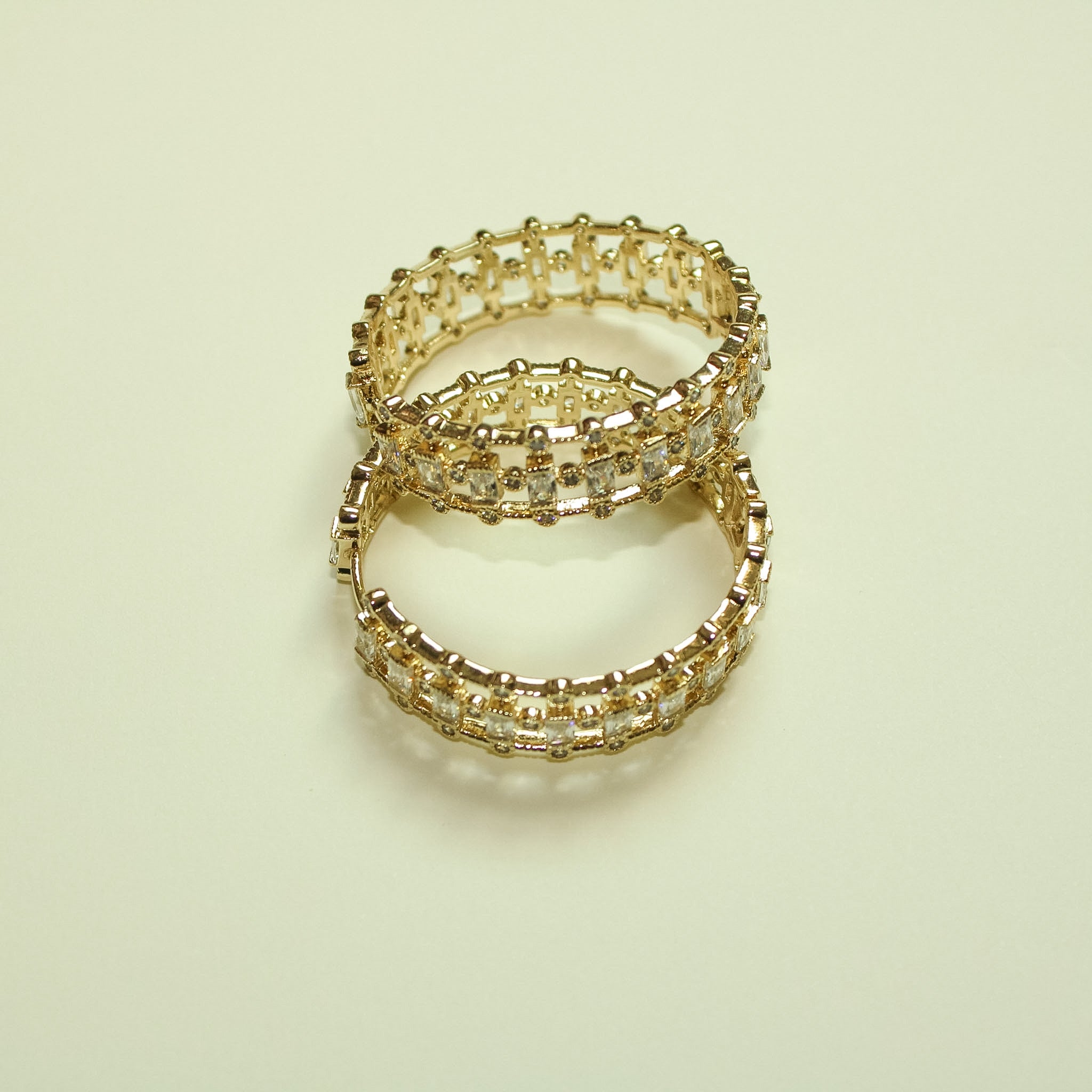 Mixed Cut CZ Inside-Out Hoop Earrings Gold — pair stacked close-up CZ detail