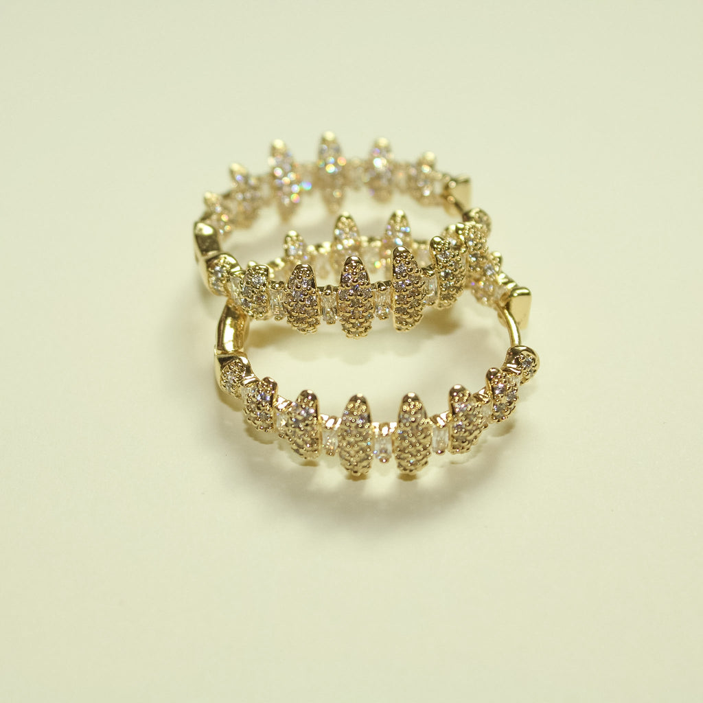 Pavé CZ Spike Hoop Earrings 14K Gold — angled close-up CZ detail