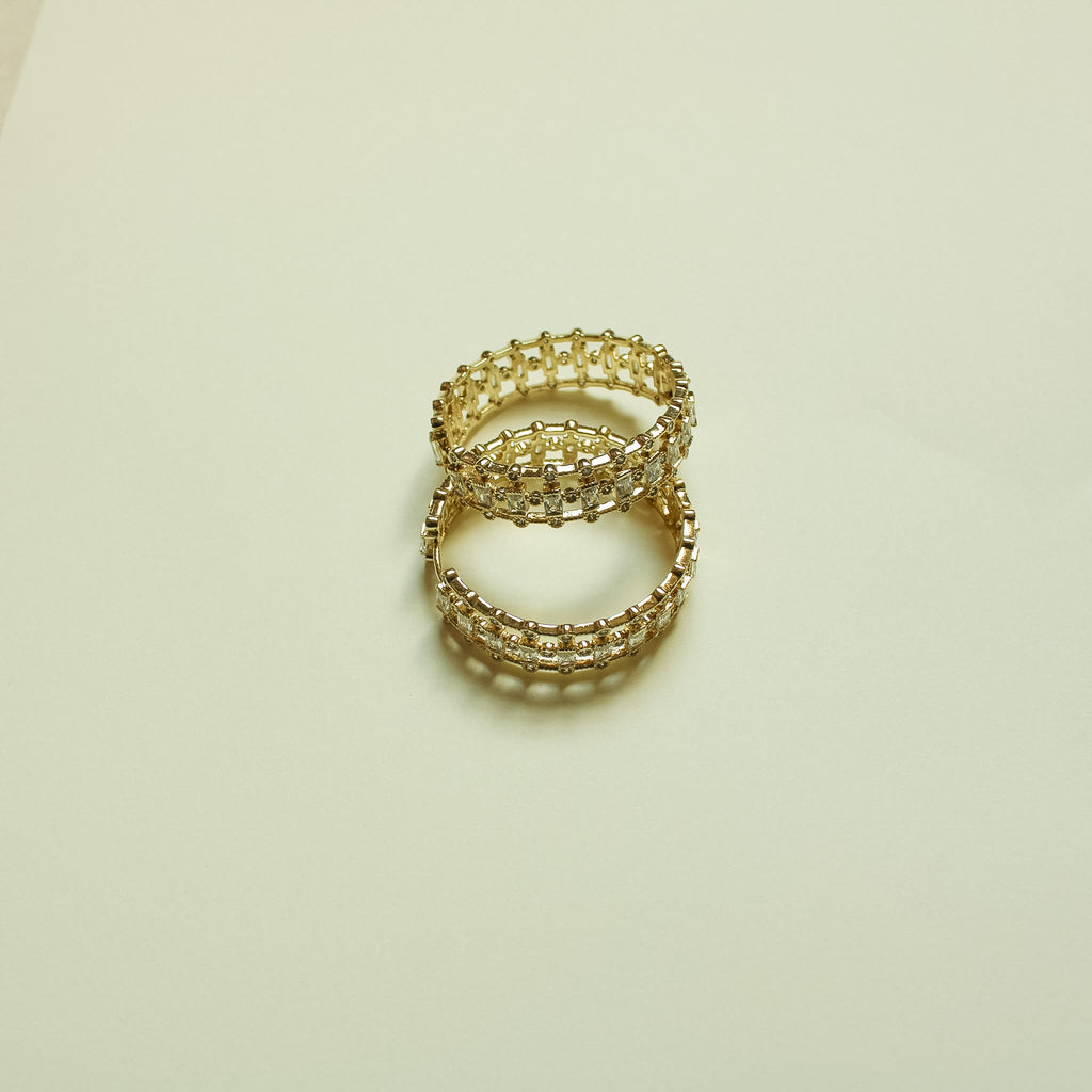 Mixed Cut CZ Inside-Out Hoop Earrings Gold — pair stacked angled top view
