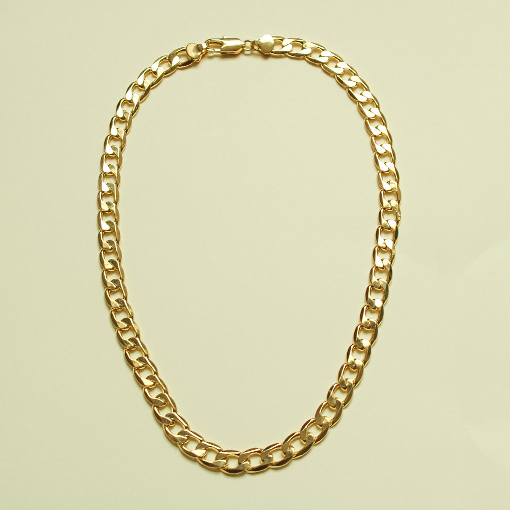 Chunky Cuban Link Chain Necklace 14K Gold — full necklace flat lay