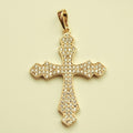 Ornate Pavé CZ Cross Charm 14K Gold — close-up showing micro pavé CZ detail and fleur-de-lis tips