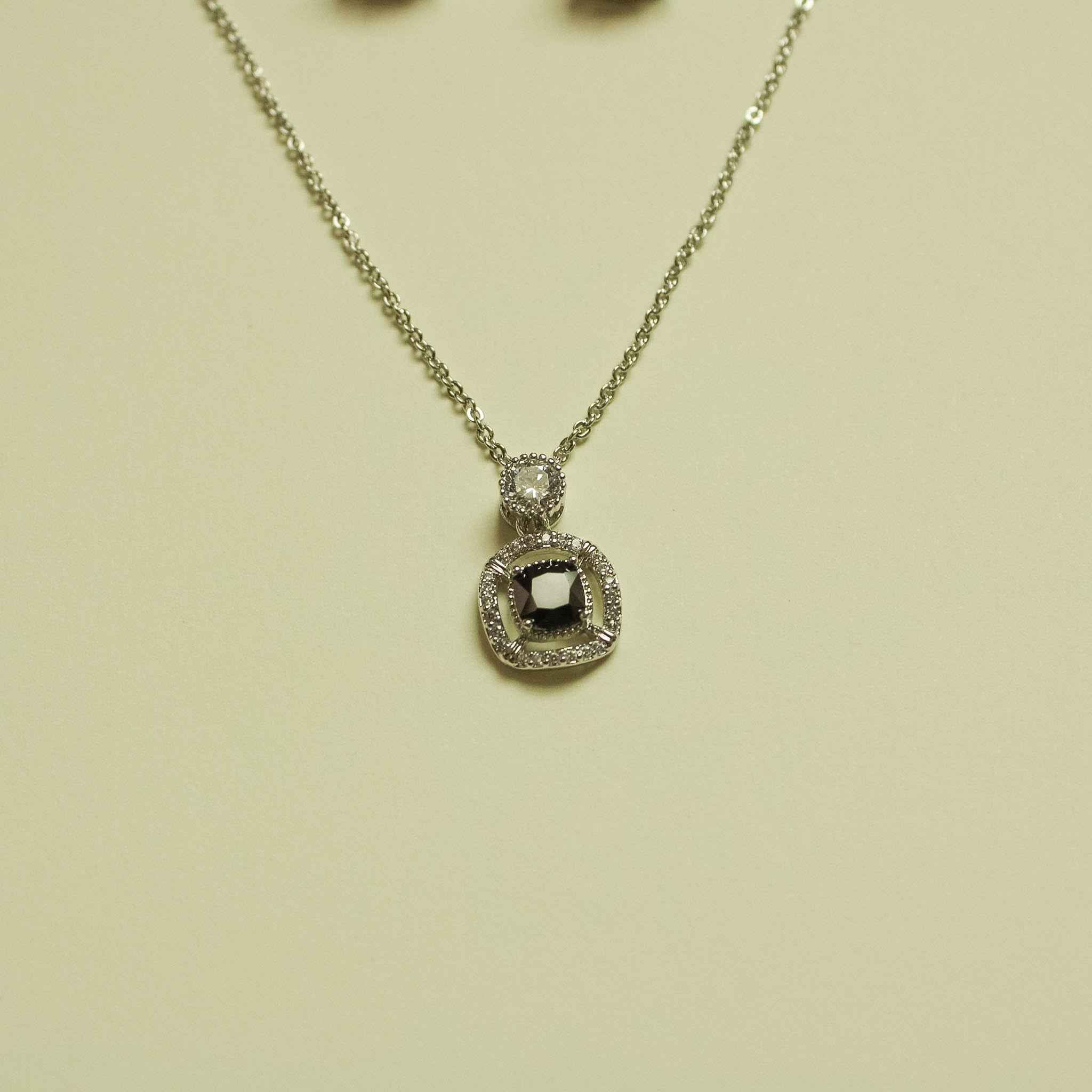 Black CZ Halo Pendant Necklace & Earring Set