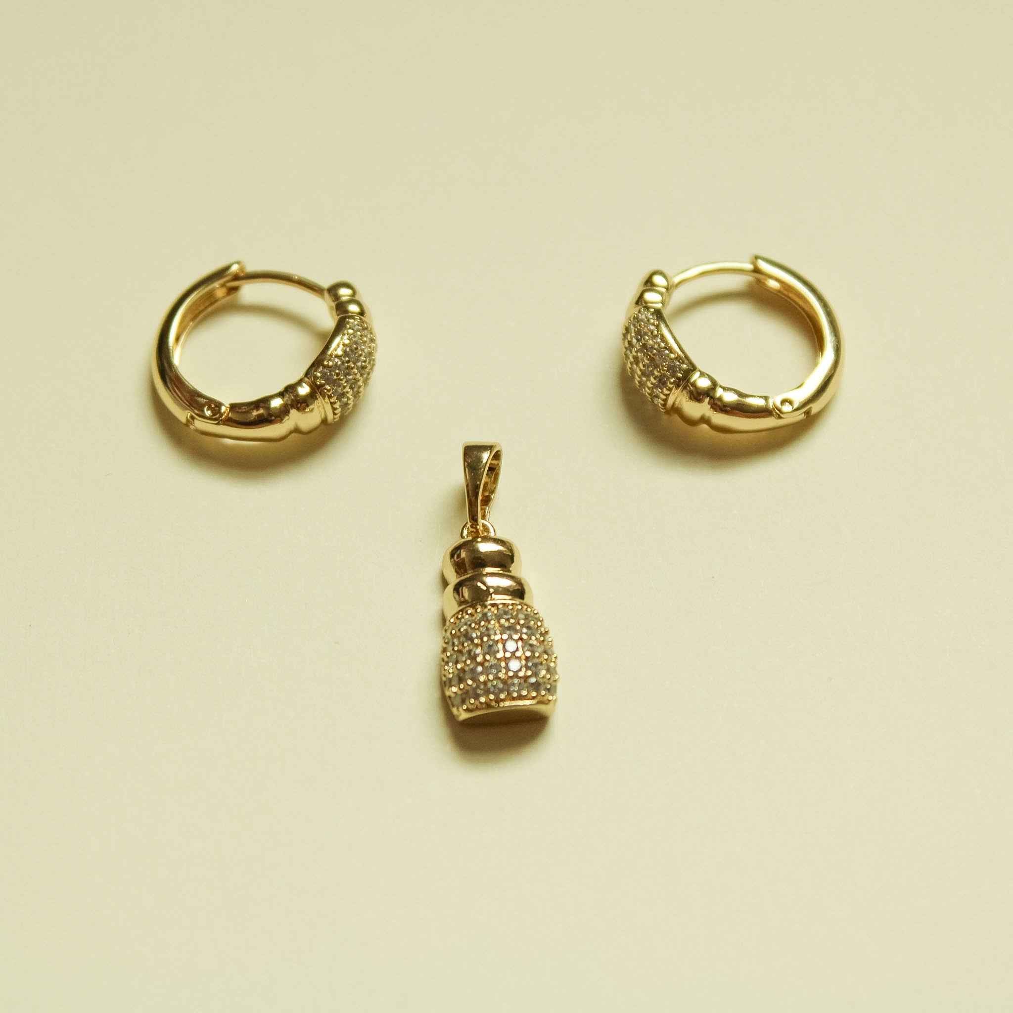 CZ Bottle Charm & Huggie Earring Set — 14K Gold Plated