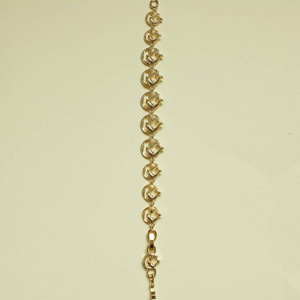 Pavé CZ Dolphin Link Bracelet — 14K Gold Plated