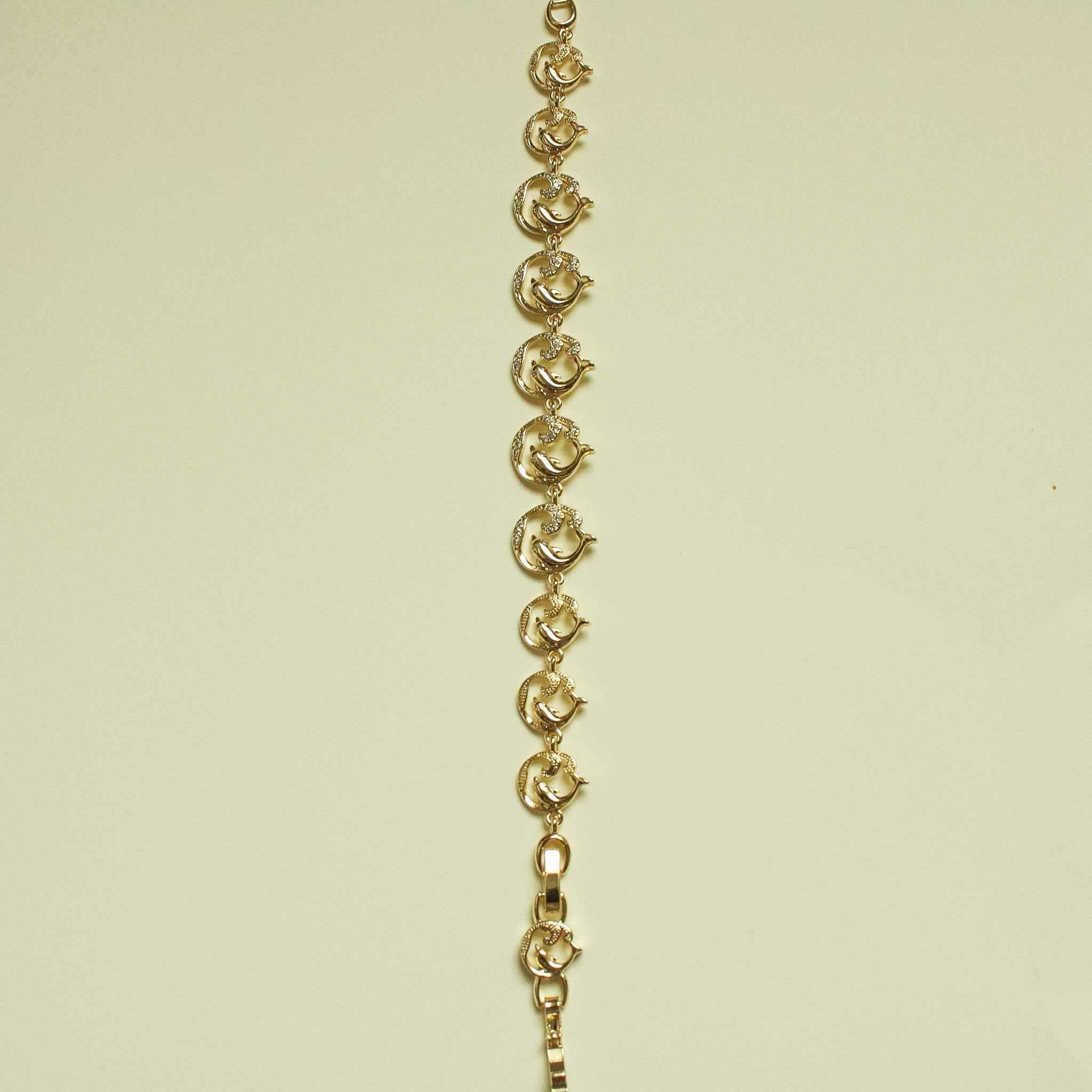 Pavé CZ Dolphin Link Bracelet — 14K Gold Plated