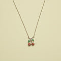Pavé CZ Cherry Pendant Necklace Silver — full necklace flat lay showing chain and cherry charm