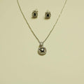 Black CZ Halo Pendant Necklace & Earring Set