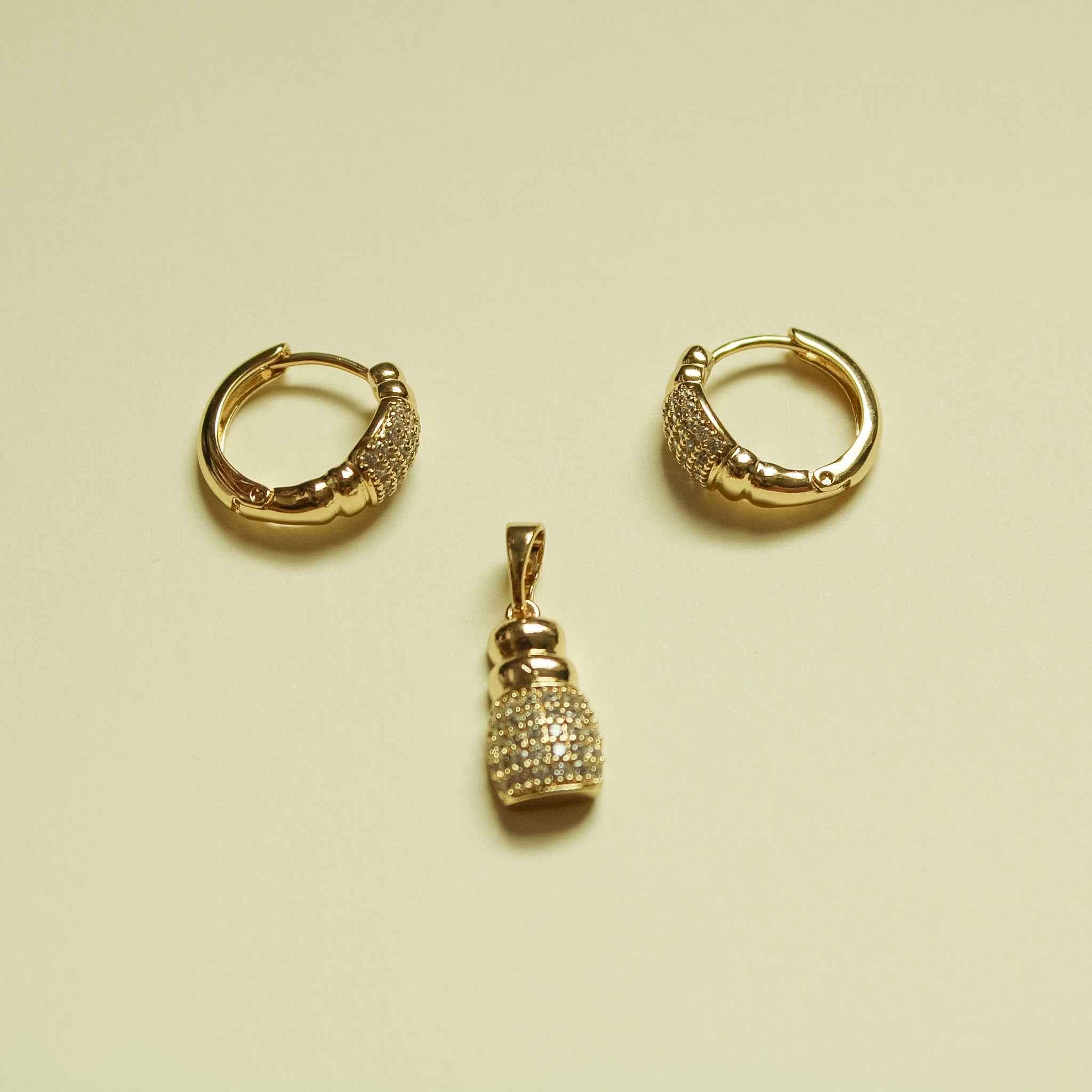 CZ Bottle Charm & Huggie Earring Set — 14K Gold Plated
