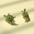 Emerald Green CZ Turtle Stud Earrings — 14K Gold Plated