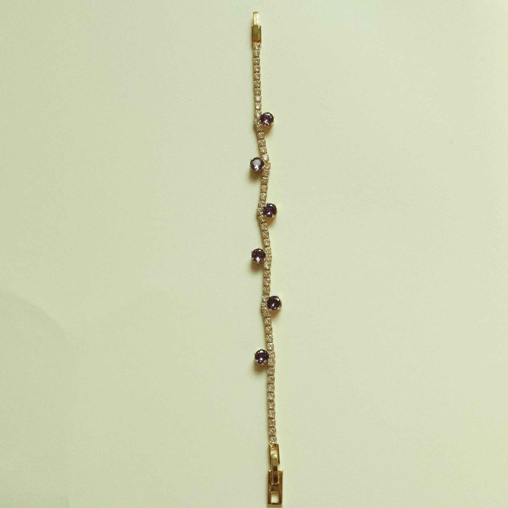 Amethyst CZ Station Tennis Bracelet — 14K Gold Plated