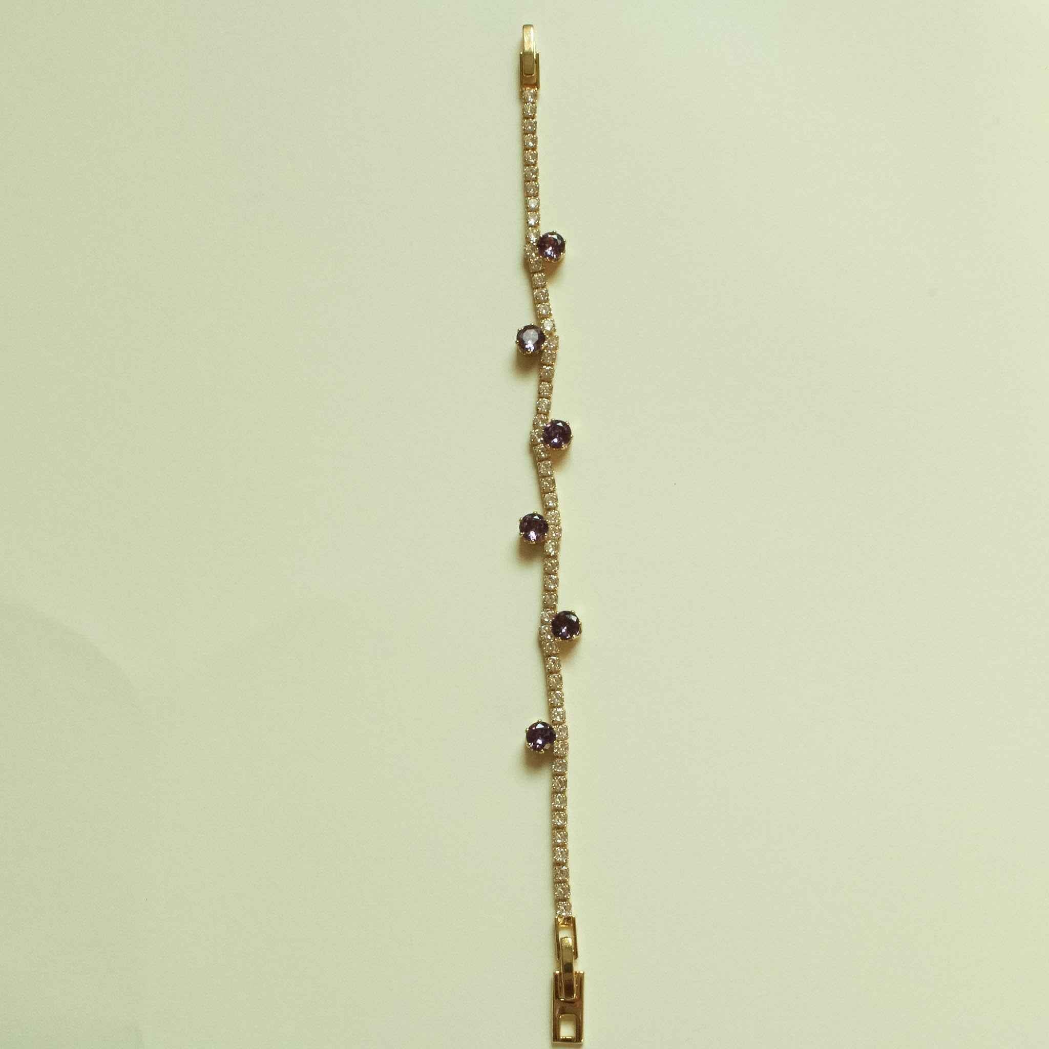 Amethyst CZ Station Tennis Bracelet — 14K Gold Plated