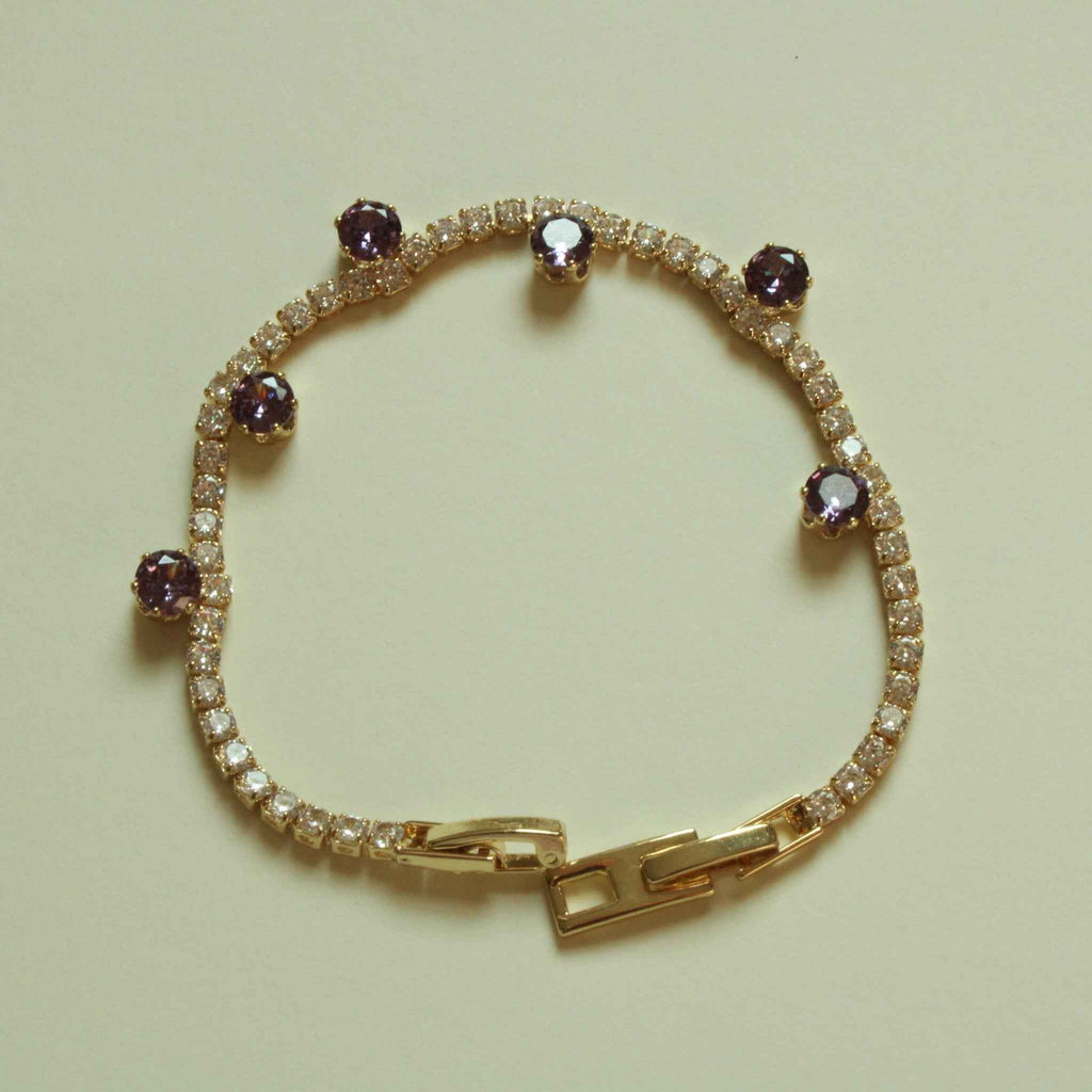Amethyst CZ Station Tennis Bracelet — 14K Gold Plated