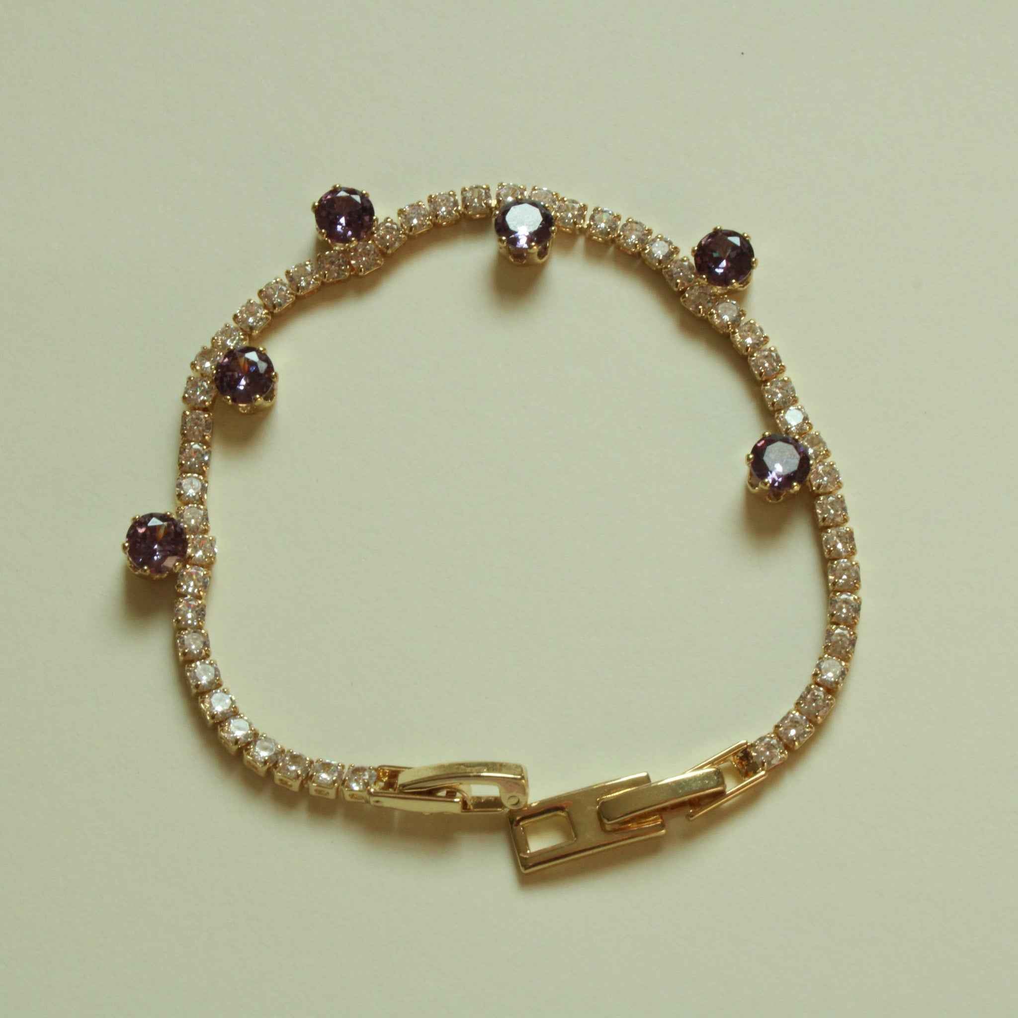 Amethyst CZ Station Tennis Bracelet — 14K Gold Plated