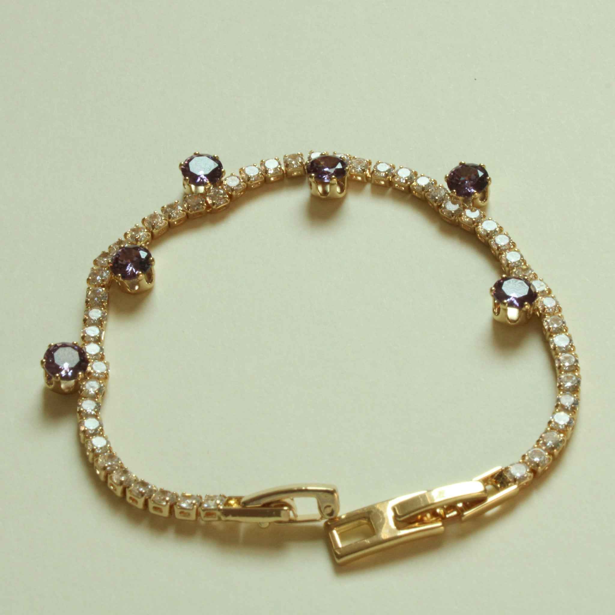 Amethyst CZ Station Tennis Bracelet — 14K Gold Plated