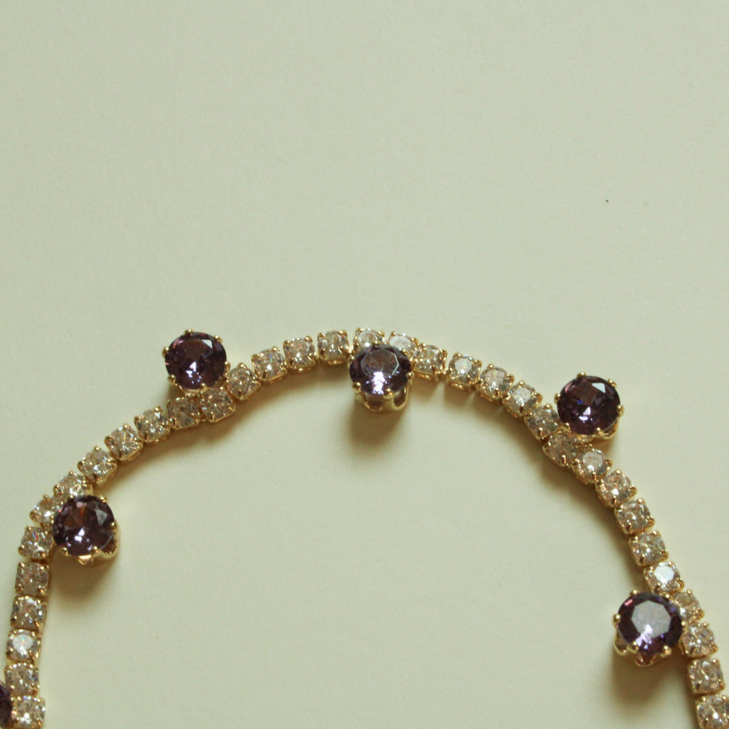 Amethyst CZ station tennis bracelet with 14K gold plated setting