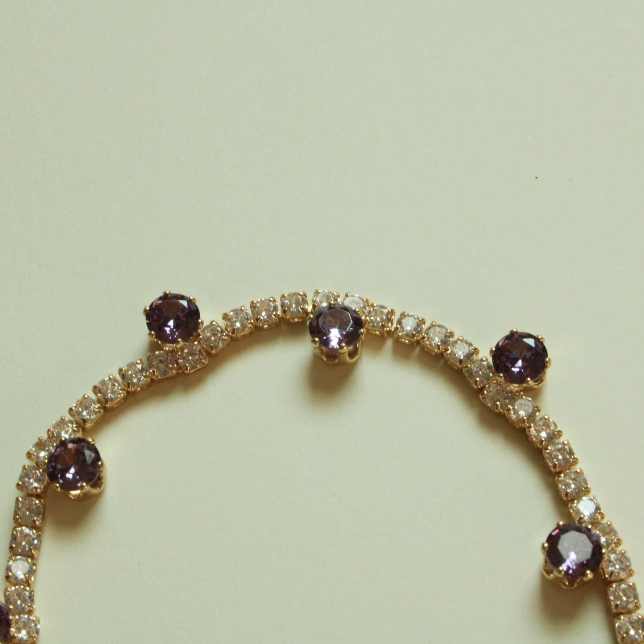 Amethyst CZ station tennis bracelet with 14K gold plated setting