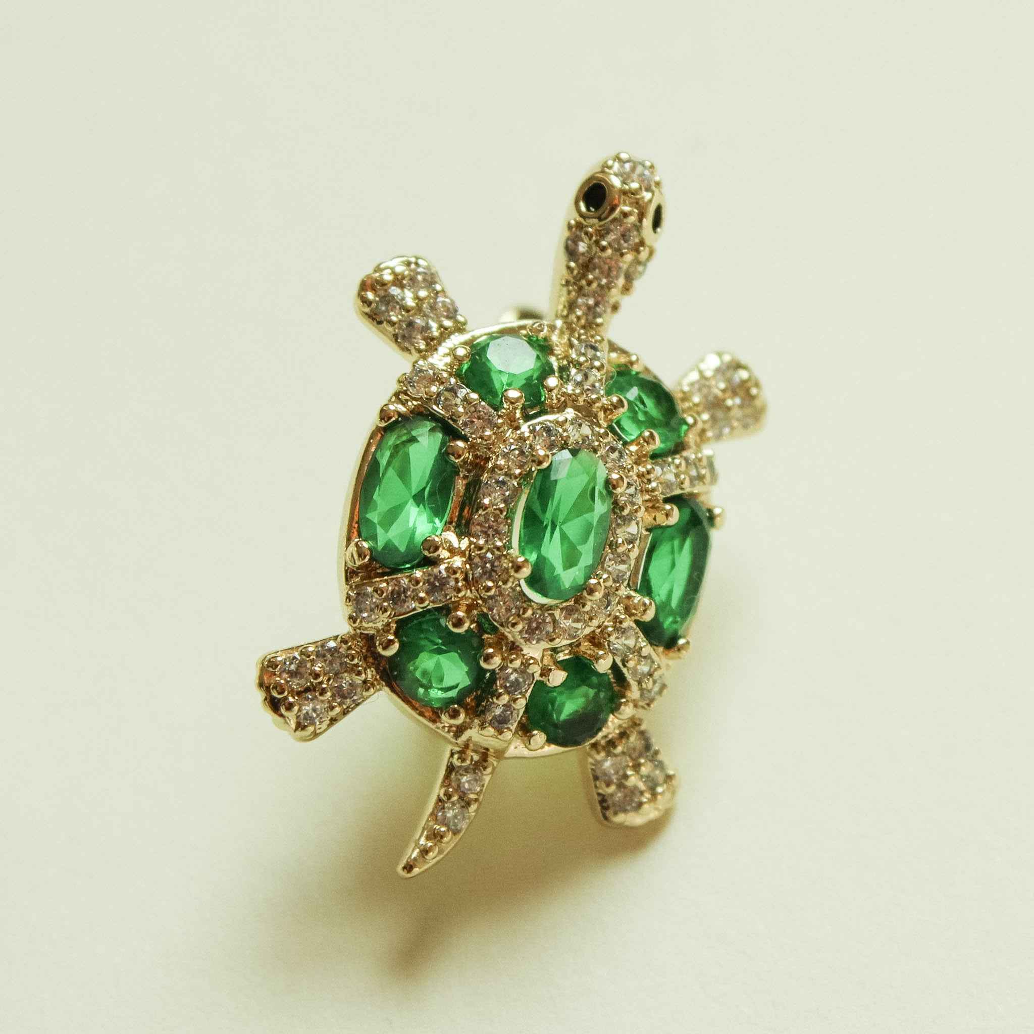 Emerald Green CZ Turtle Stud Earrings — 14K Gold Plated