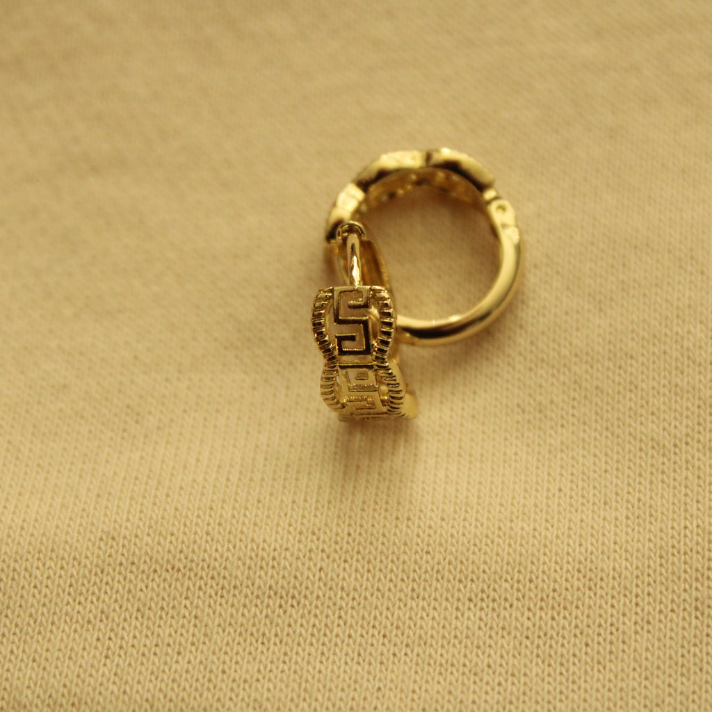 Greek Key Huggie Hoop Earrings — Gold