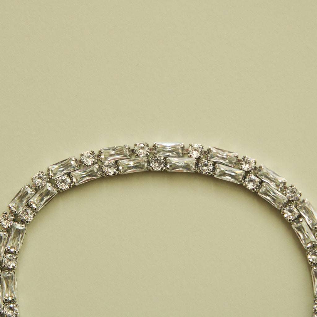 Baguette & Round CZ Double Row Tennis Bracelet
