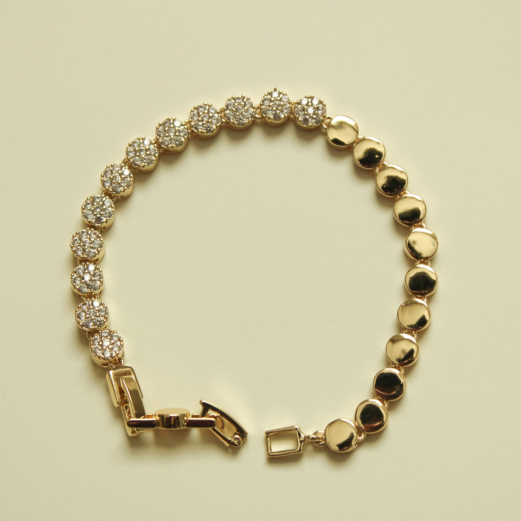 Half Pavé Half Gold Disc Tennis Bracelet