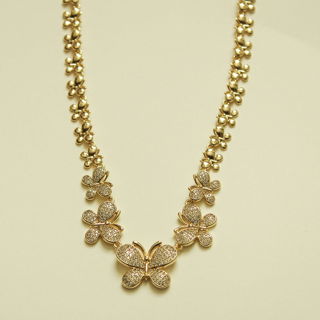Pave Butterfly Gold Set — Necklace & Bracelet