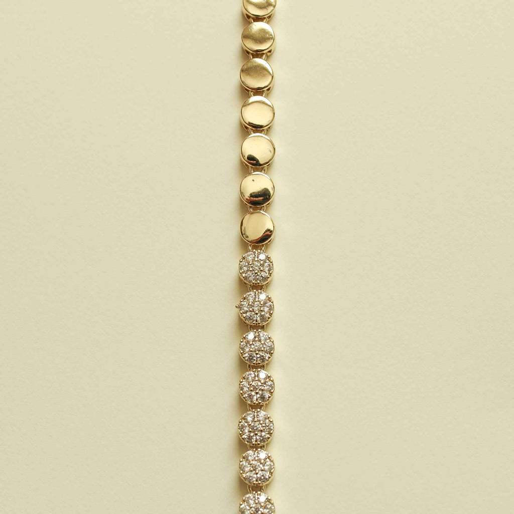 Half Pavé Half Gold Disc Tennis Bracelet