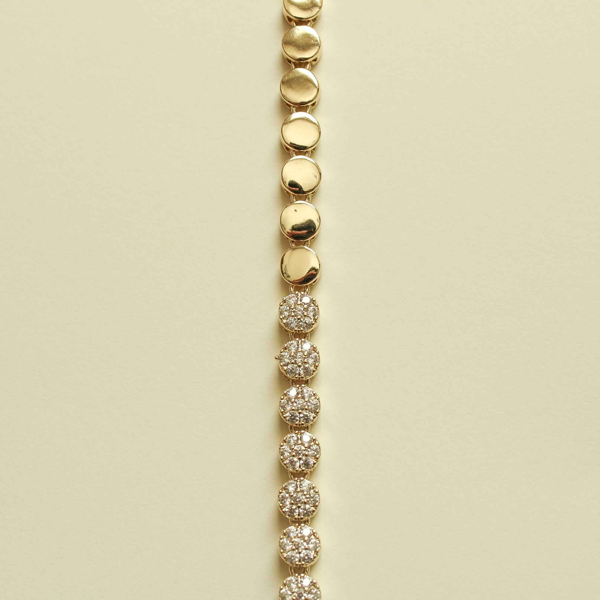 Half Pavé Half Gold Disc Tennis Bracelet